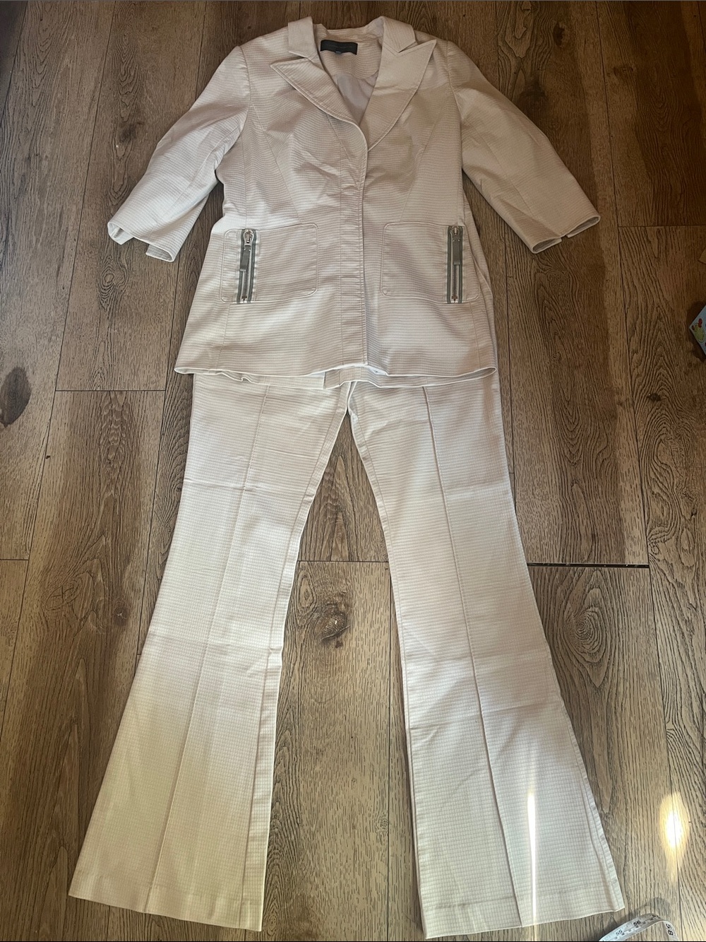 Cream Tailored Jacket and Flared Pants Set